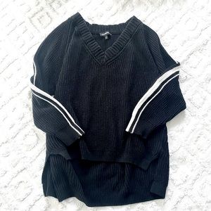 Express Black Oversized V-neck Striped Sleeve Sweater